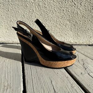 Donald pliner // debb black patent leather cork peel toe high heels size 9